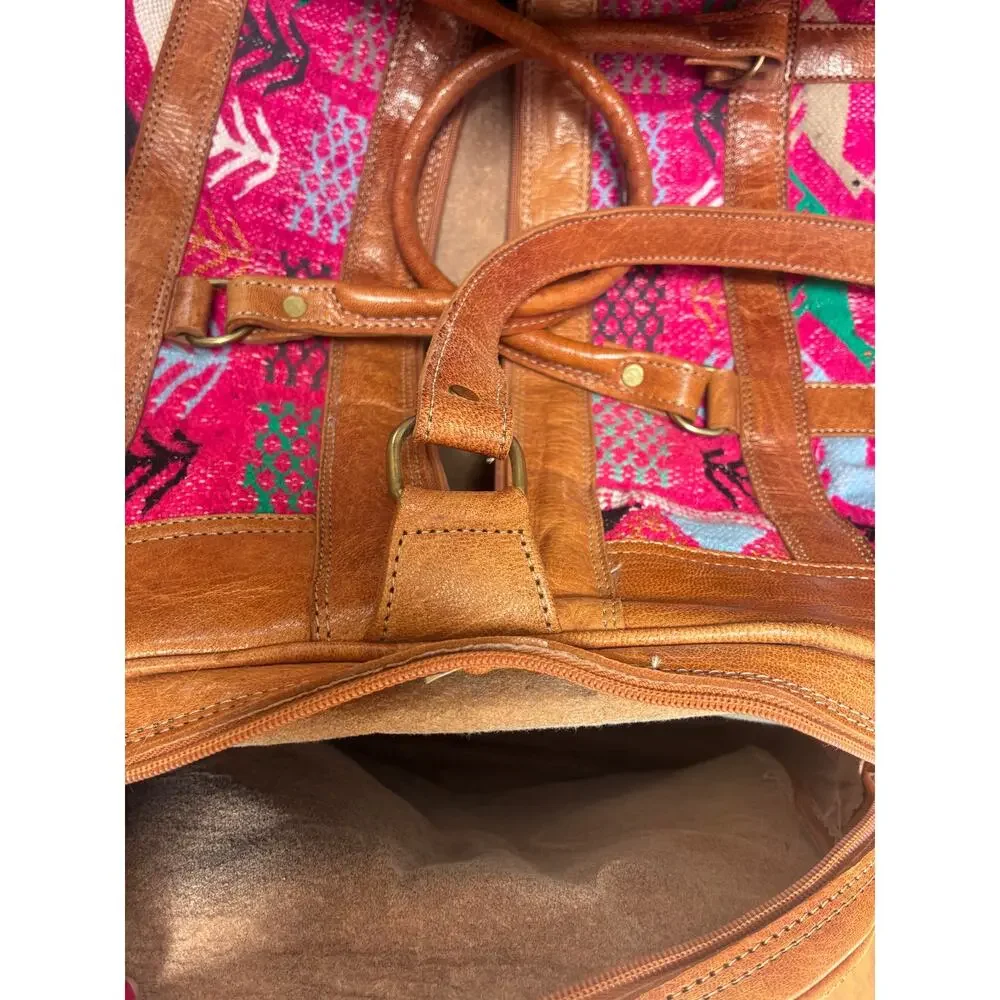 One-of-a-Kind Huipil & Full-Grain Leather Convertible Travel Duffel Bag